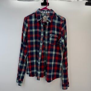🔴 A&F Flannel Shirt Size L | Red Navy Plaid
